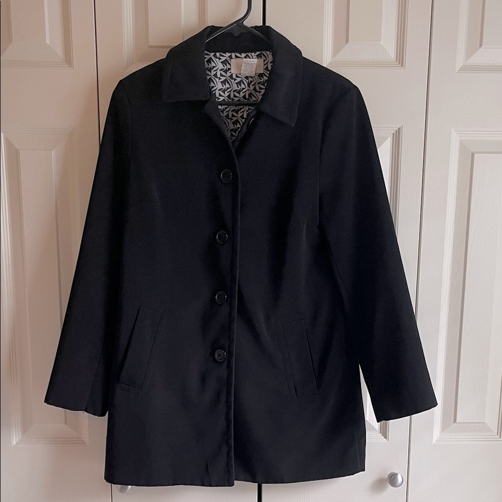 Merona Black Trench Coat Size Small Button Up Collared Lined Jacket